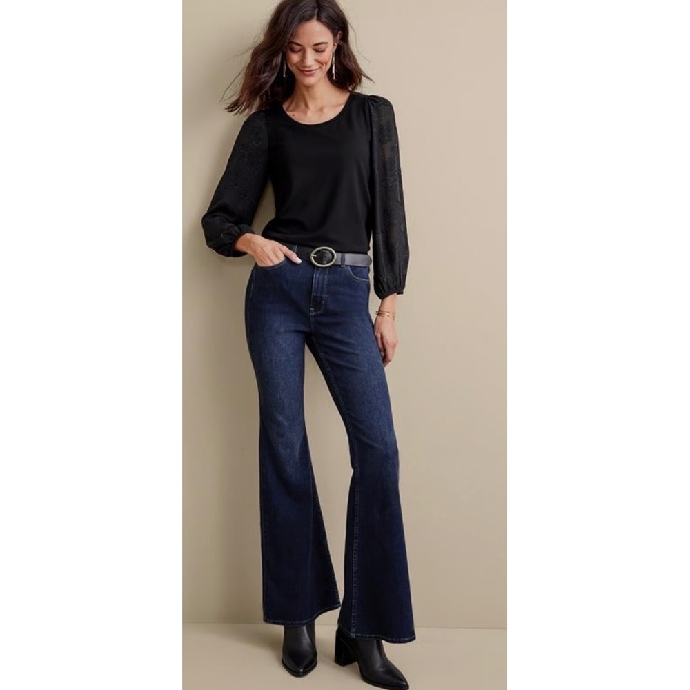 Soft Surroundings‎ Womens High Rise Flare Leg Jeans Dark Wash Blue Size 10